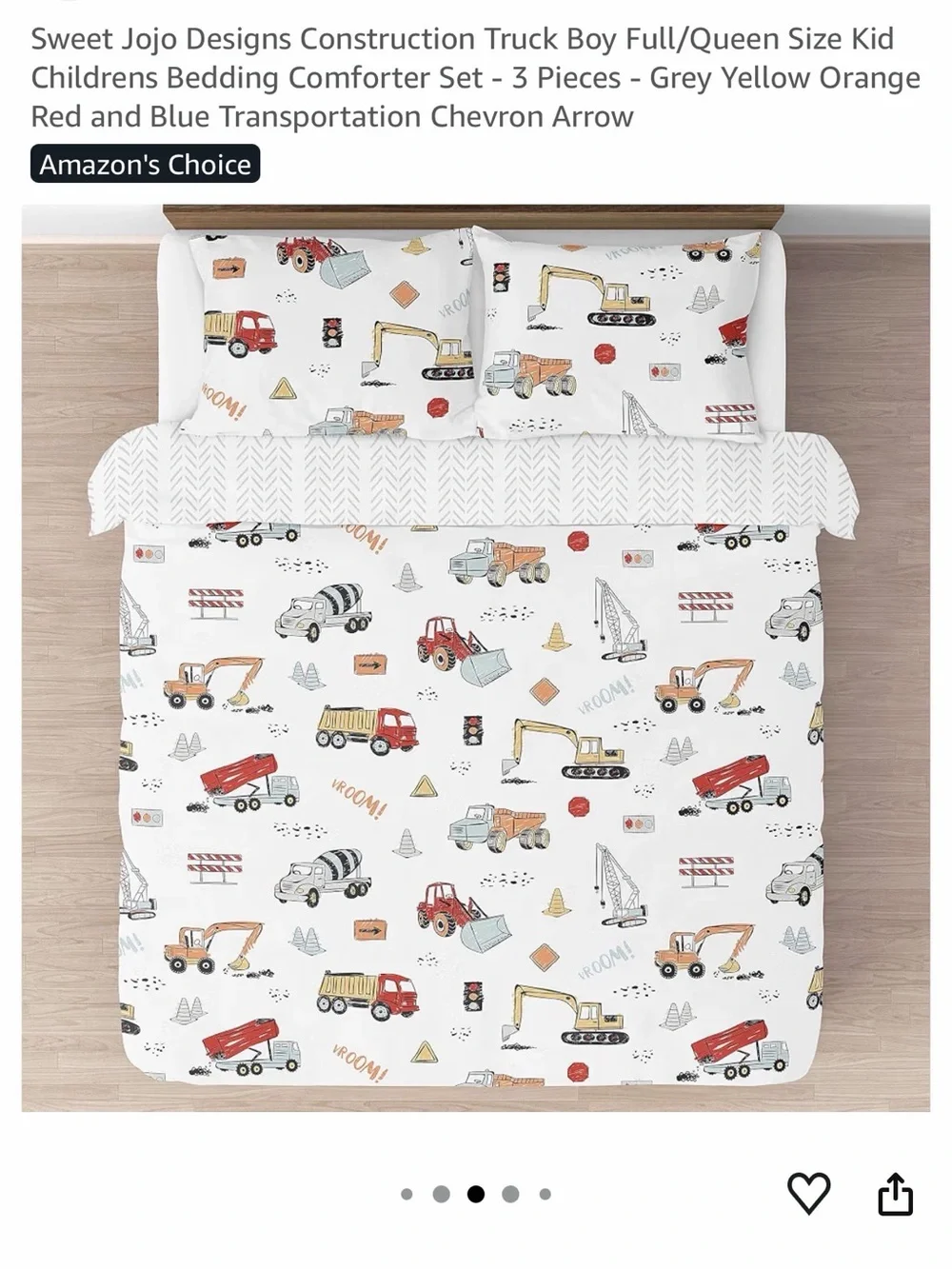 Construction Truck Comforter Set - White with Red, Yellow & Orange Accents